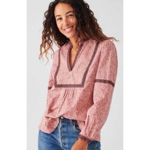 Faherty Women’s M Blouse Aurora Top Mauve Leaf Batik -Excellent Condition - Picture 1 of 9